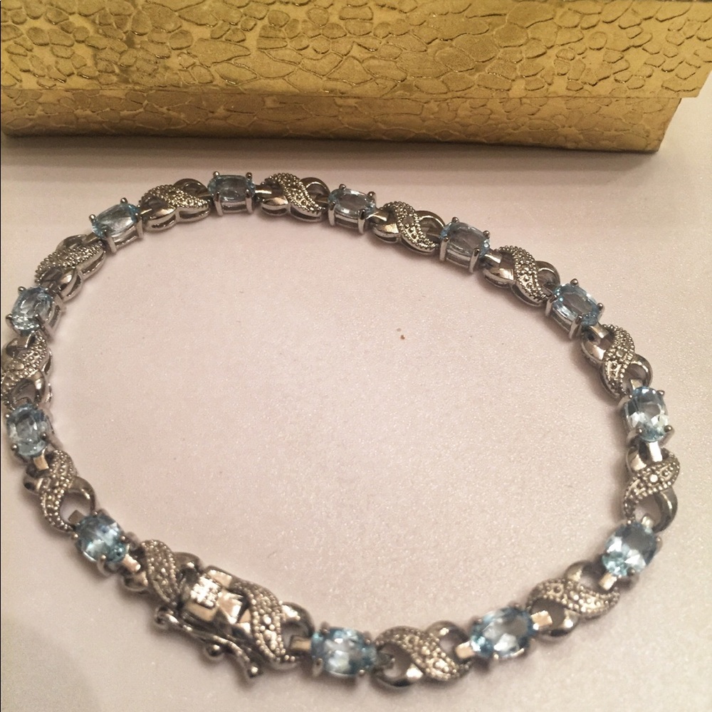 NWT Blue Topaz Diamond Accent Silver Tennis Bracelet